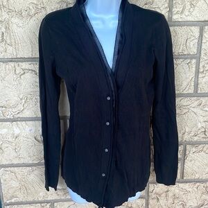 AK Anne Klein black cardigan mesh coller Button up Size Small